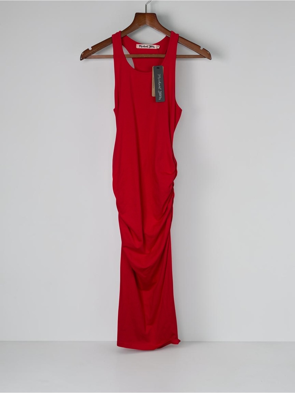 NWT Michael Stars Racerback Midi Dress Size M Ruched Red - Picture 4 of 13